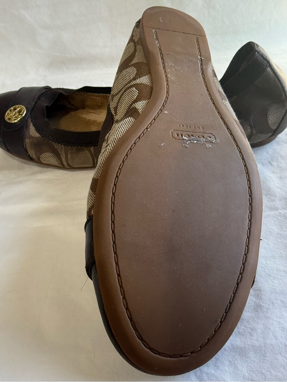 COACH Chelsey Ballet Flats Brown Signature Canvas Leather Cap Toe – Size 10 - Picture 5 of 11